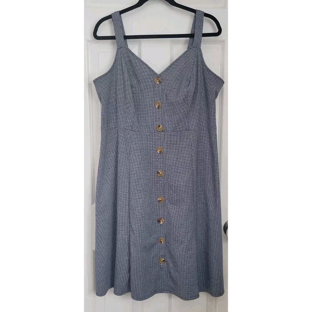 Modcloth Navy White Houndstooth Sleeveless Dress Plus 1X Button Accent